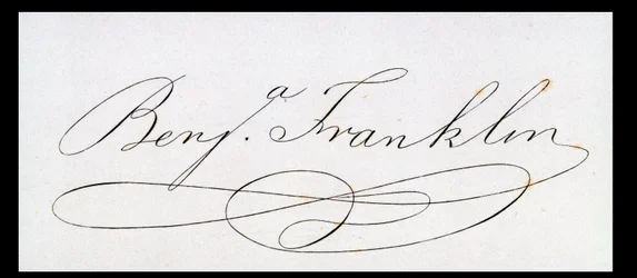 Signatur av Benjamin Franklin (penna och bläck på papper)